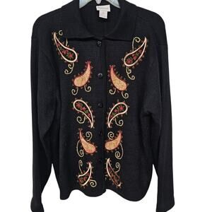 Vintage 90’s Crystal Kobe Cardigan XL Paisley Whimsygoth Dark Cottagecore Office